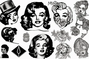 thug marylin monroe blackwork tattoo idea