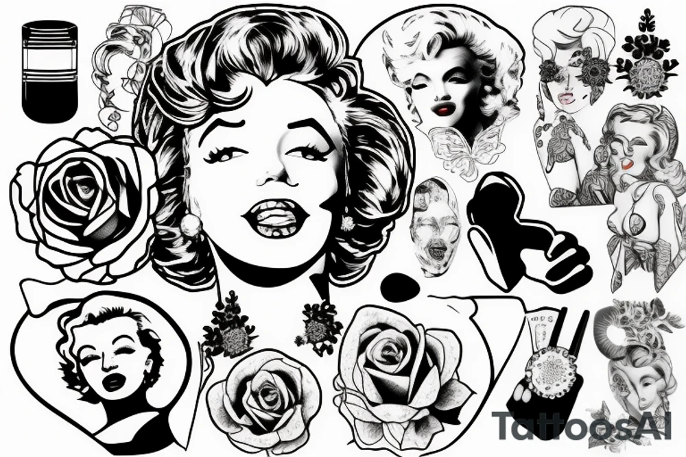 thug marylin monroe blackwork tattoo idea