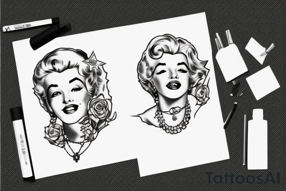 thug marylin monroe blackwork tattoo idea