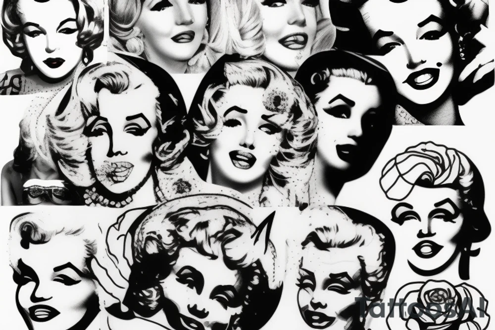 thug marylin monroe blackwork tattoo idea