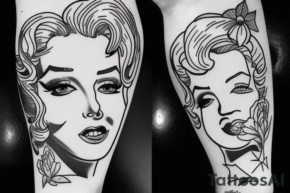 thug marylin monroe blackwork tattoo idea