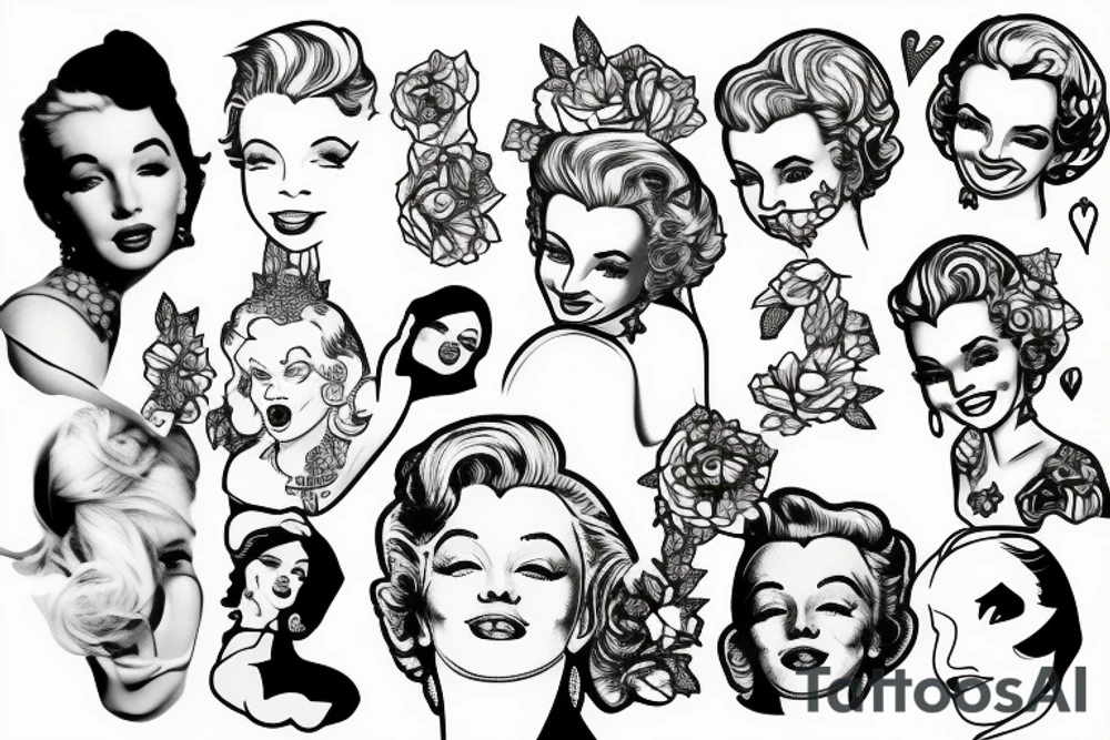 thug marylin monroe blackwork tattoo idea