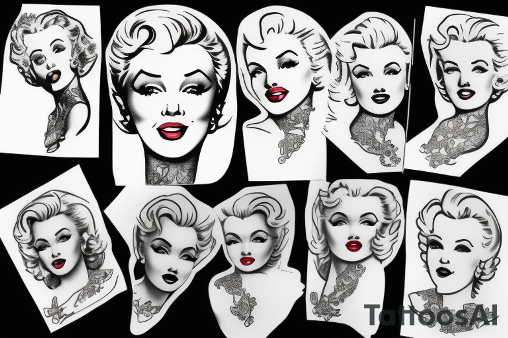 russian marylin monroe blackwork tattoo idea