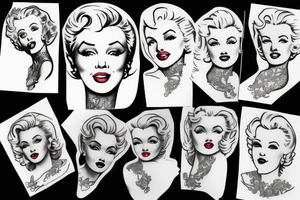 russian marylin monroe blackwork tattoo idea