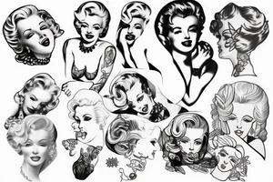 russian marylin monroe blackwork tattoo idea