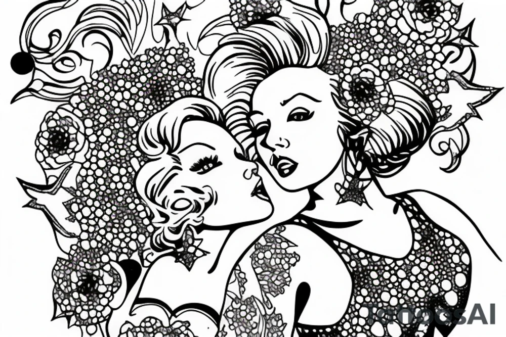 russian marylin monroe blackwork tattoo idea