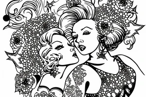 russian marylin monroe blackwork tattoo idea