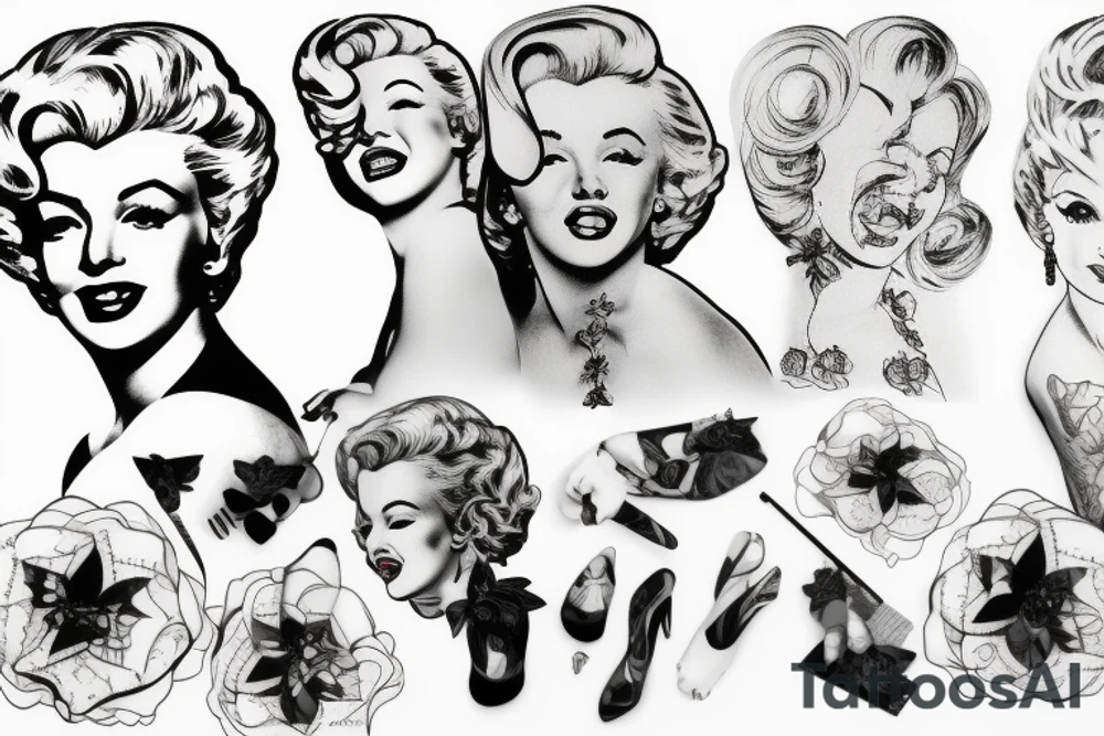 russian marylin monroe blackwork tattoo idea