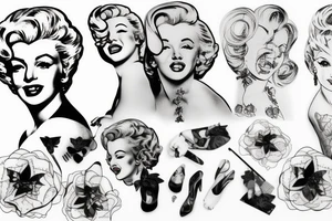 russian marylin monroe blackwork tattoo idea