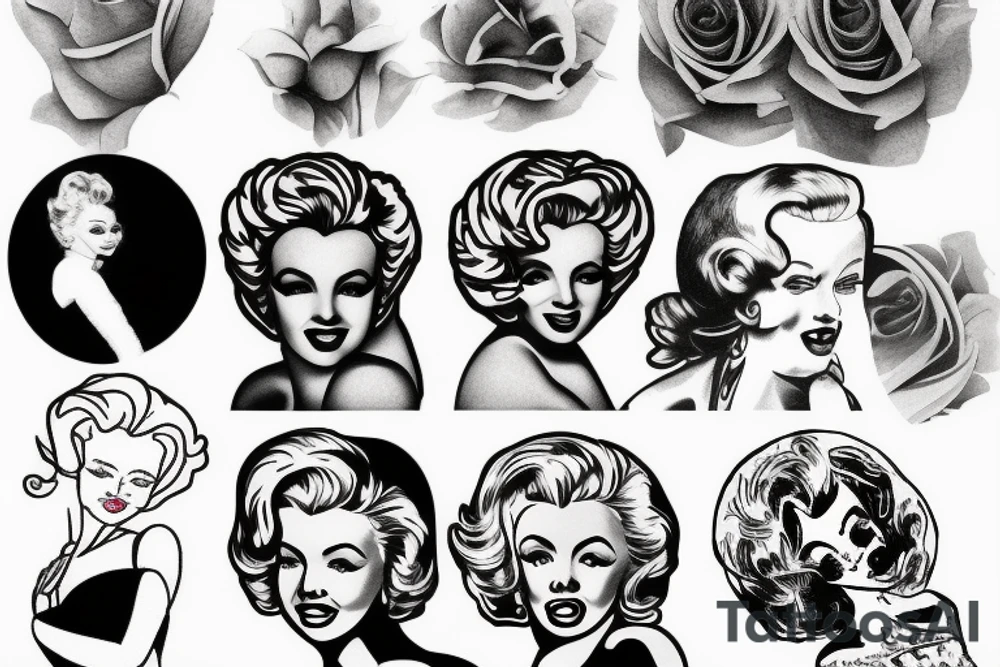 russian marylin monroe blackwork tattoo idea