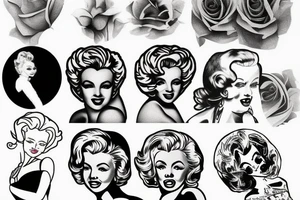 russian marylin monroe blackwork tattoo idea