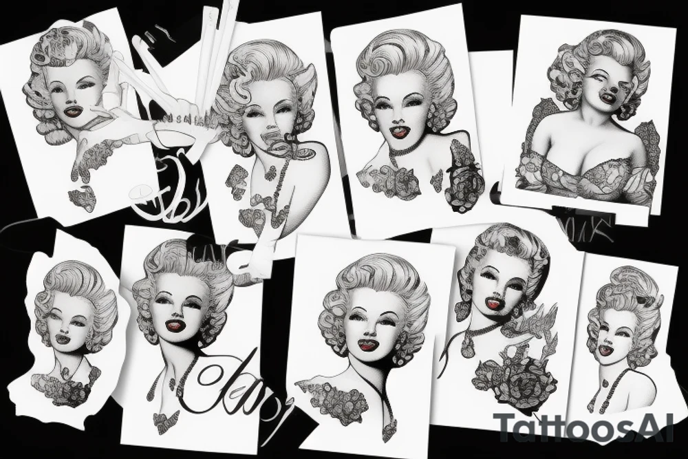 russian marylin monroe blackwork tattoo idea
