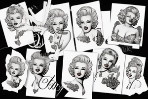 russian marylin monroe blackwork tattoo idea