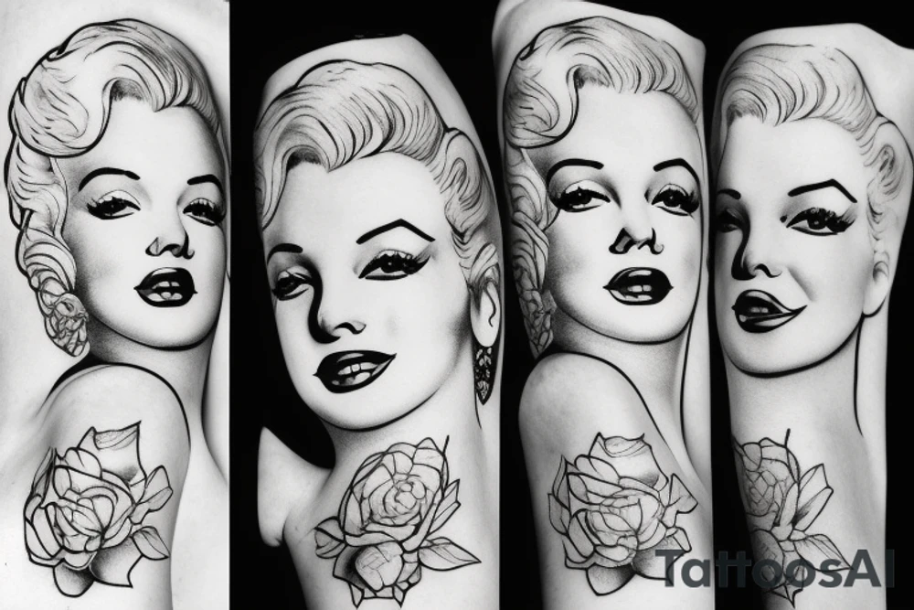 russian marylin monroe blackwork tattoo idea