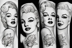 russian marylin monroe blackwork tattoo idea