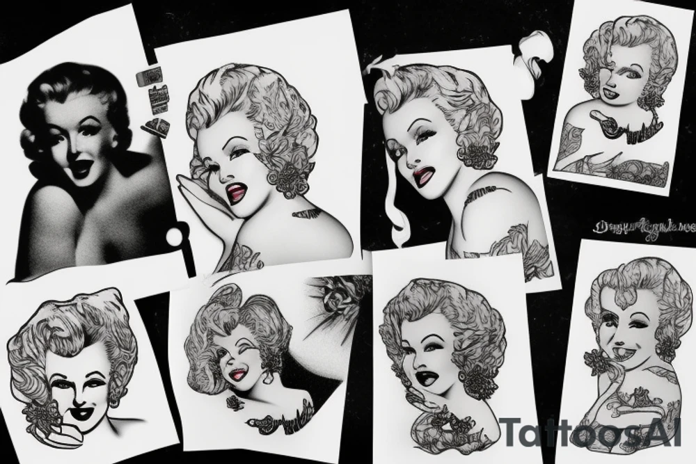 russian marylin monroe blackwork tattoo idea
