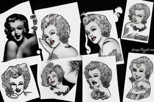 russian marylin monroe blackwork tattoo idea