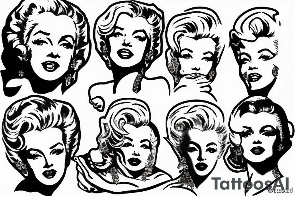 russian marylin monroe blackwork tattoo idea