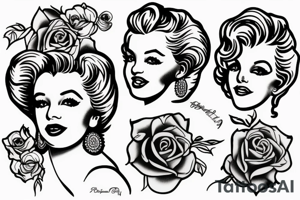 russian marylin monroe blackwork tattoo idea