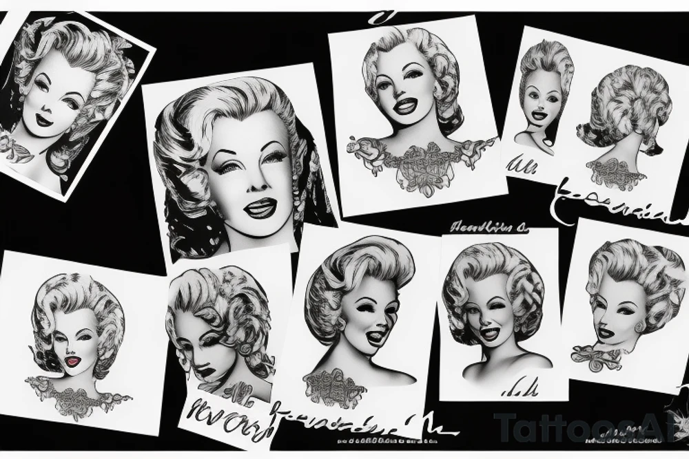 russian marylin monroe blackwork tattoo idea