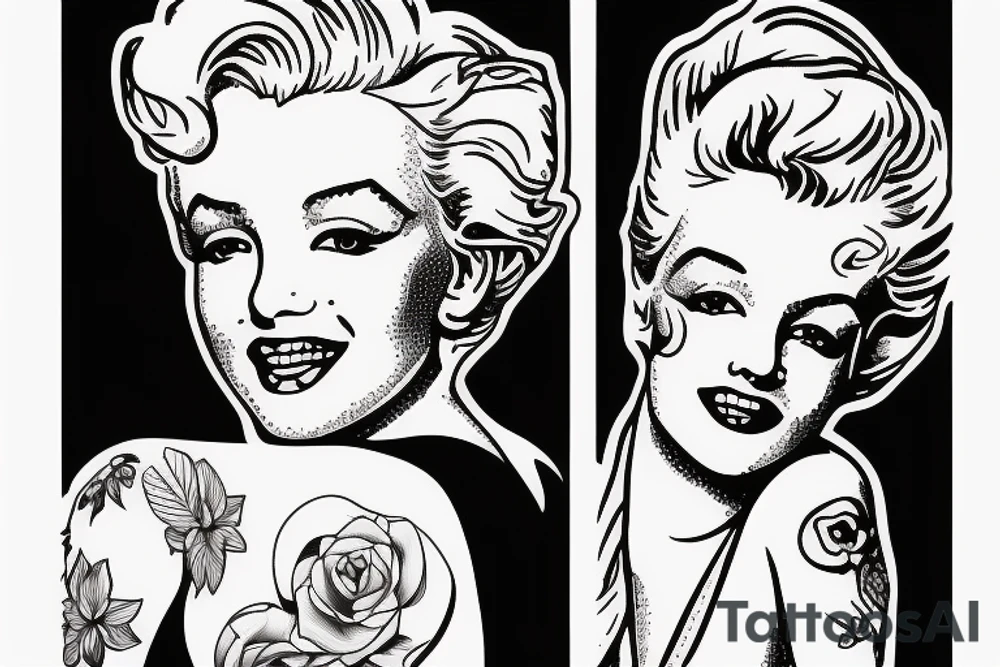 russian marylin monroe blackwork tattoo idea