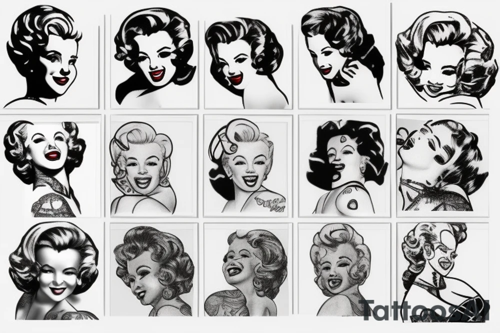 russian marylin monroe blackwork tattoo idea