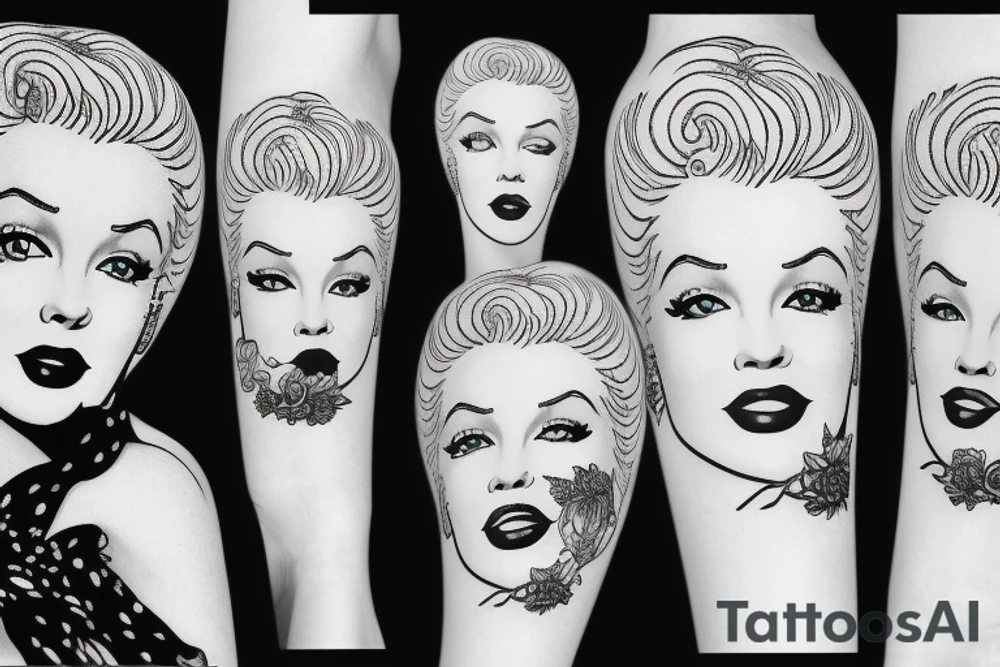russian marylin monroe blackwork tattoo idea