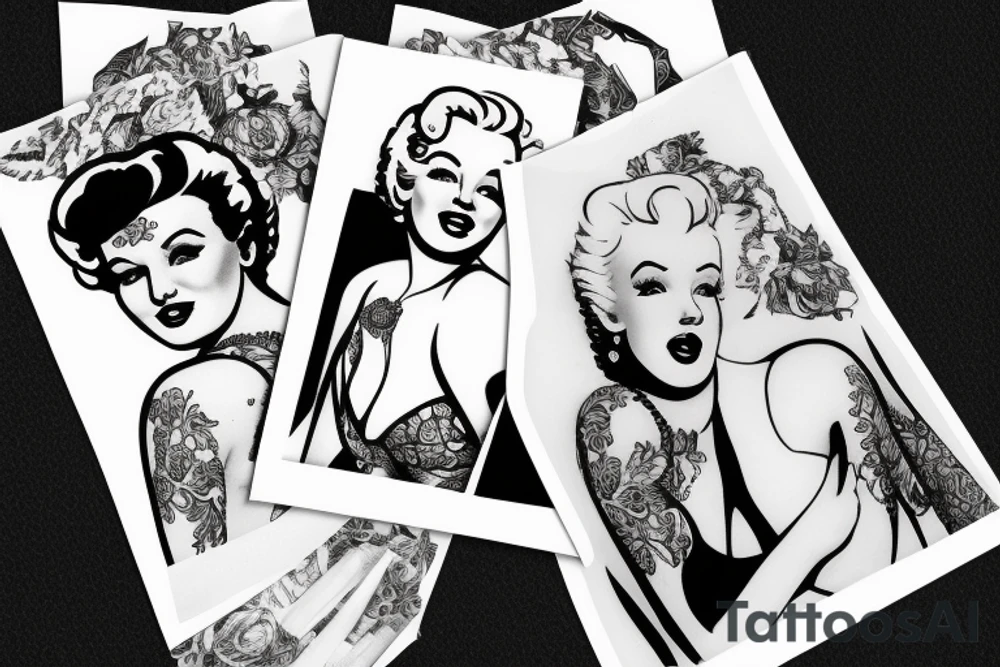 russian marylin monroe blackwork tattoo idea