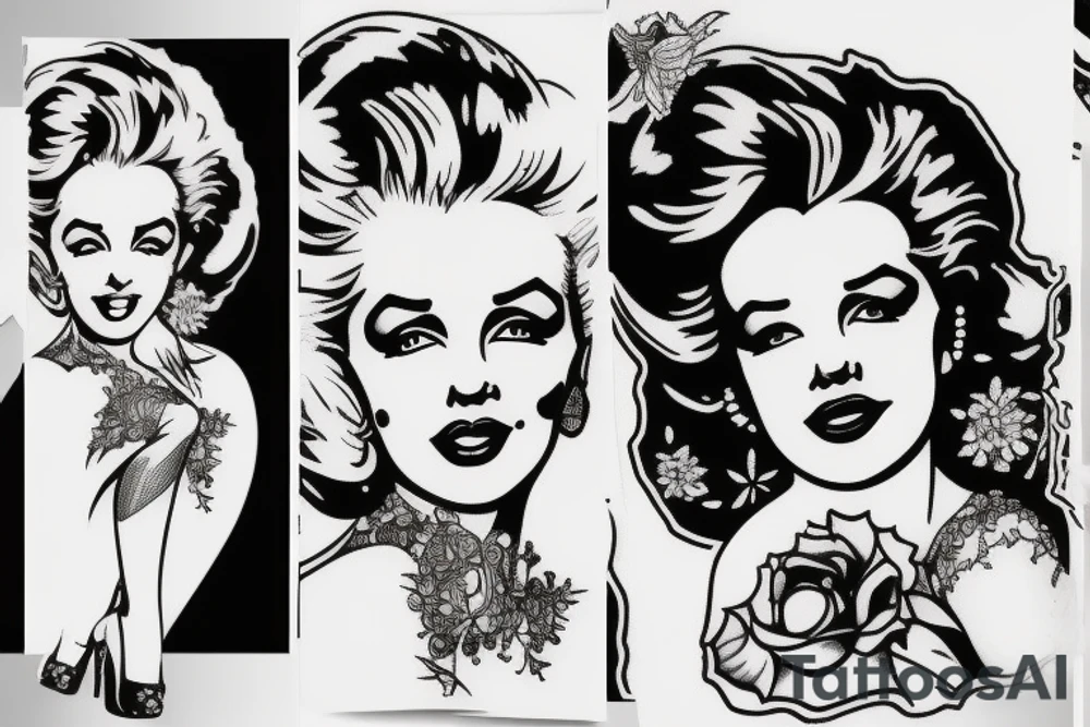 russian marylin monroe blackwork tattoo idea