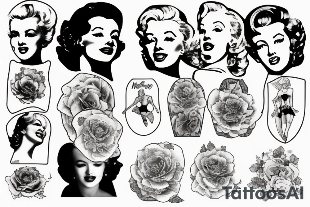 russian marylin monroe blackwork tattoo idea