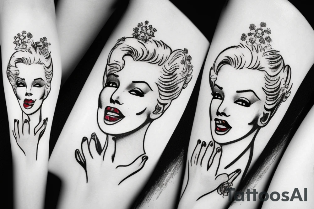 russian marylin monroe blackwork tattoo idea