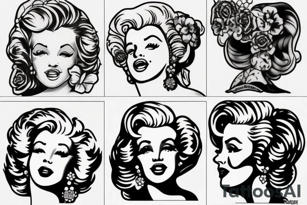 russian marylin monroe blackwork tattoo idea