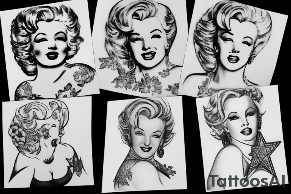 russian marylin monroe blackwork tattoo idea