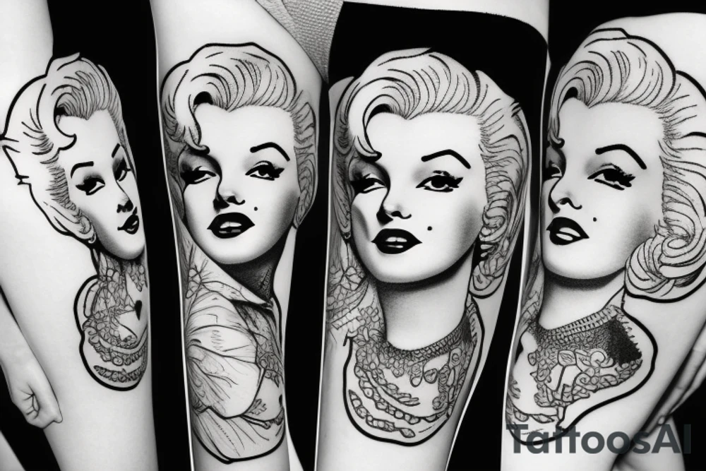 russian marylin monroe blackwork tattoo idea