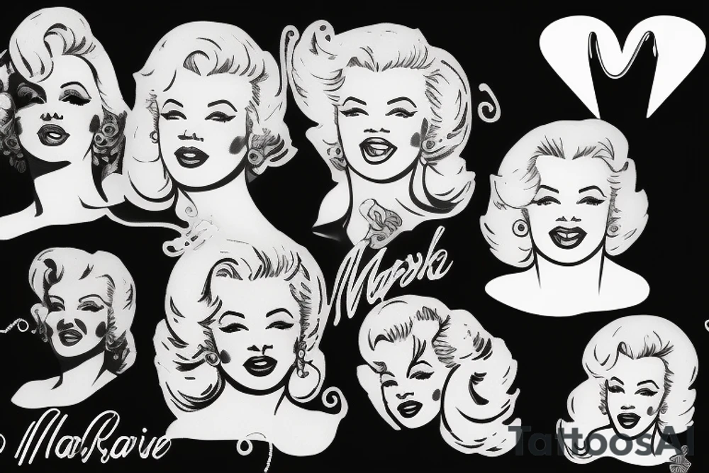 russian marylin monroe blackwork tattoo idea