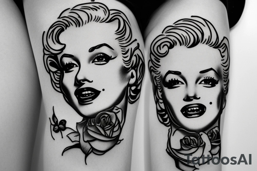 russian marylin monroe blackwork tattoo idea