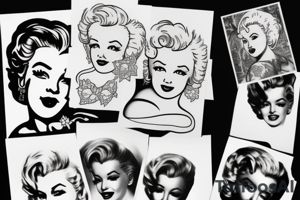 russian marylin monroe blackwork tattoo idea