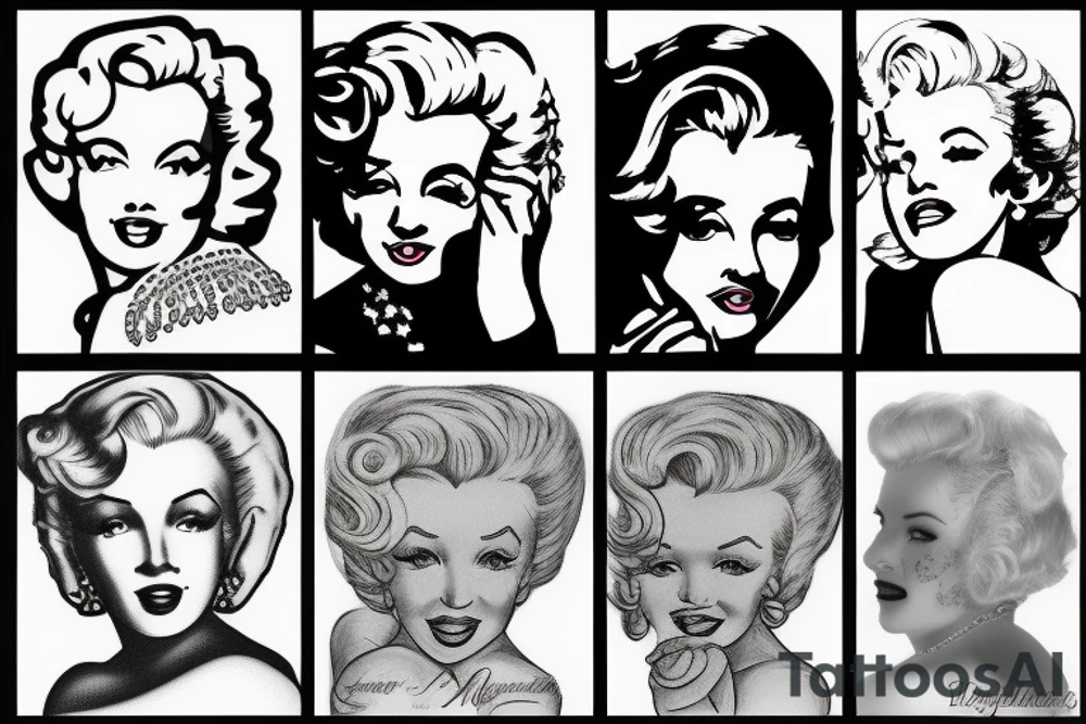 russian marylin monroe blackwork tattoo idea