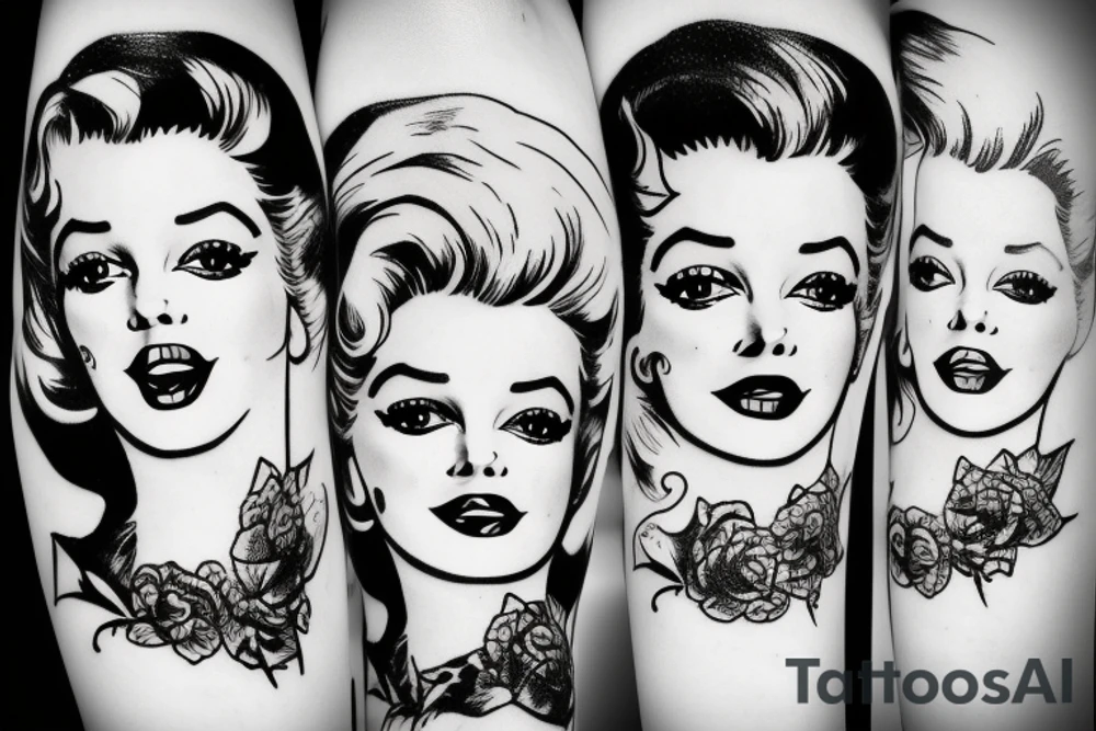 russian marylin monroe blackwork tattoo idea