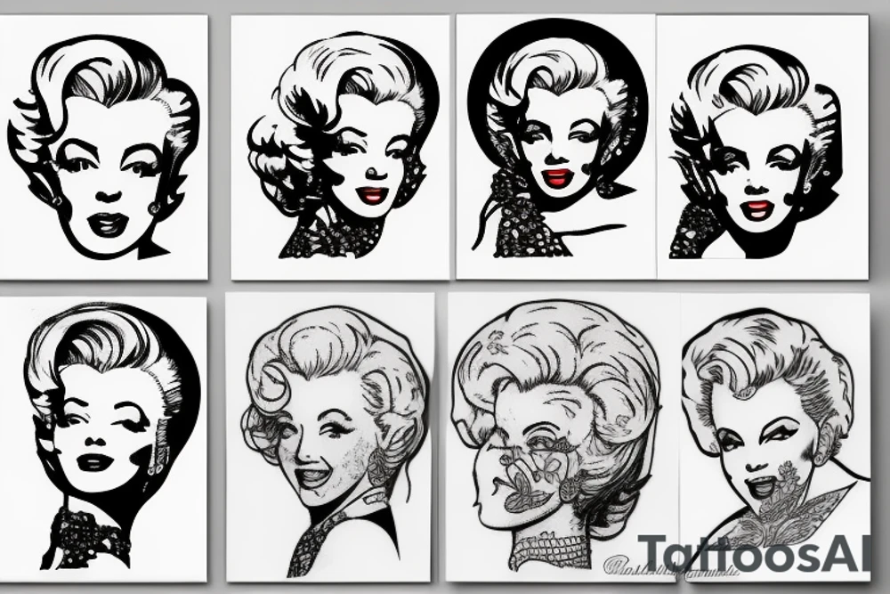 russian marylin monroe blackwork tattoo idea