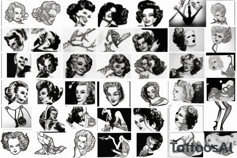 russian marylin monroe blackwork tattoo idea