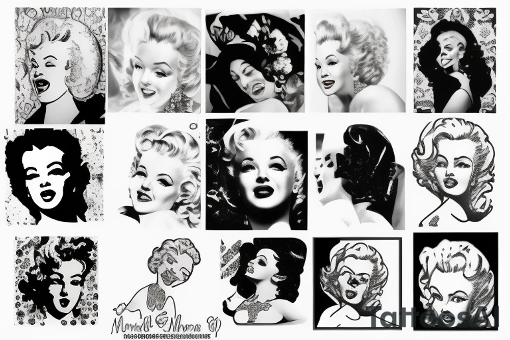 russian marylin monroe blackwork tattoo idea