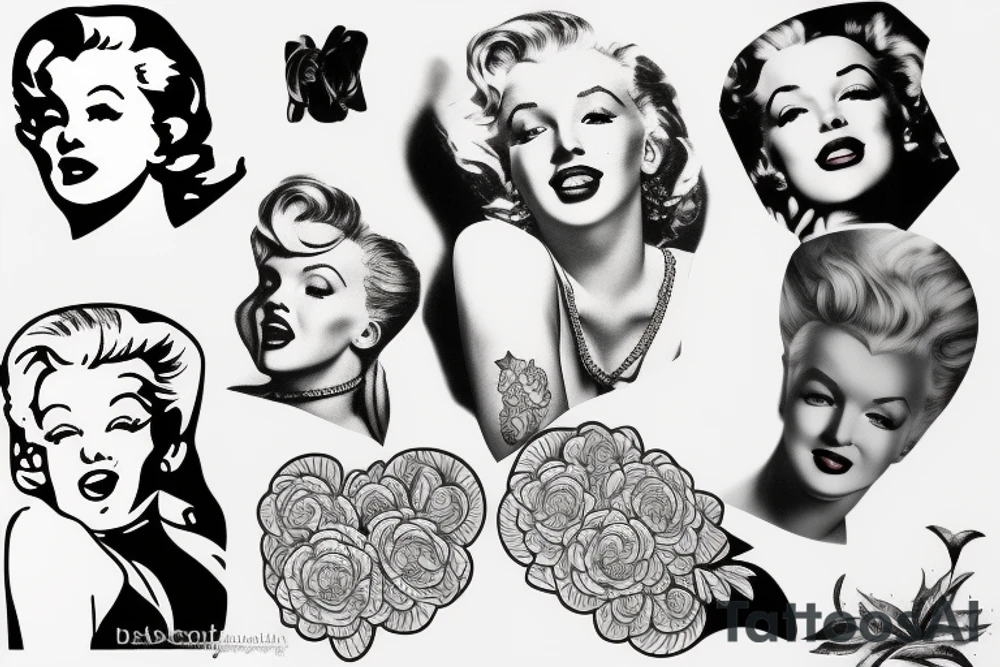 russian marylin monroe blackwork tattoo idea