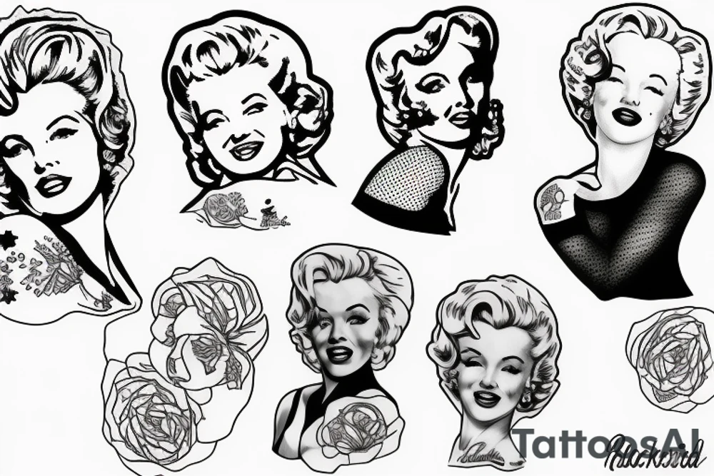 russian marylin monroe blackwork tattoo idea