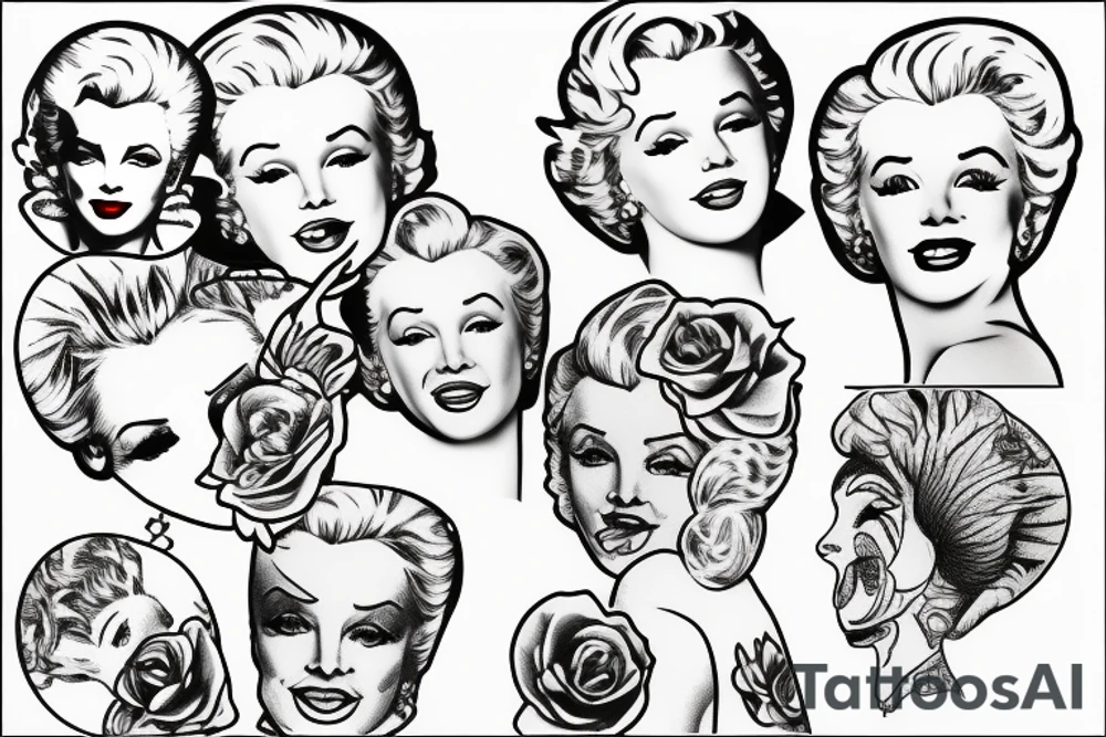 russian marylin monroe blackwork tattoo idea
