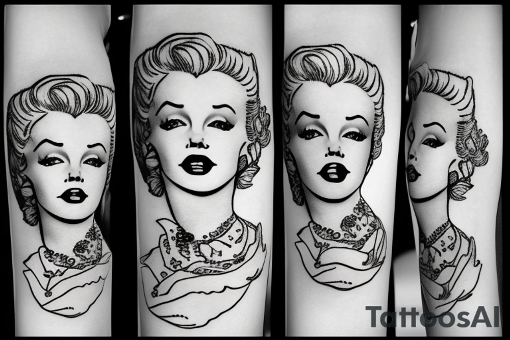 russian marylin monroe blackwork tattoo idea