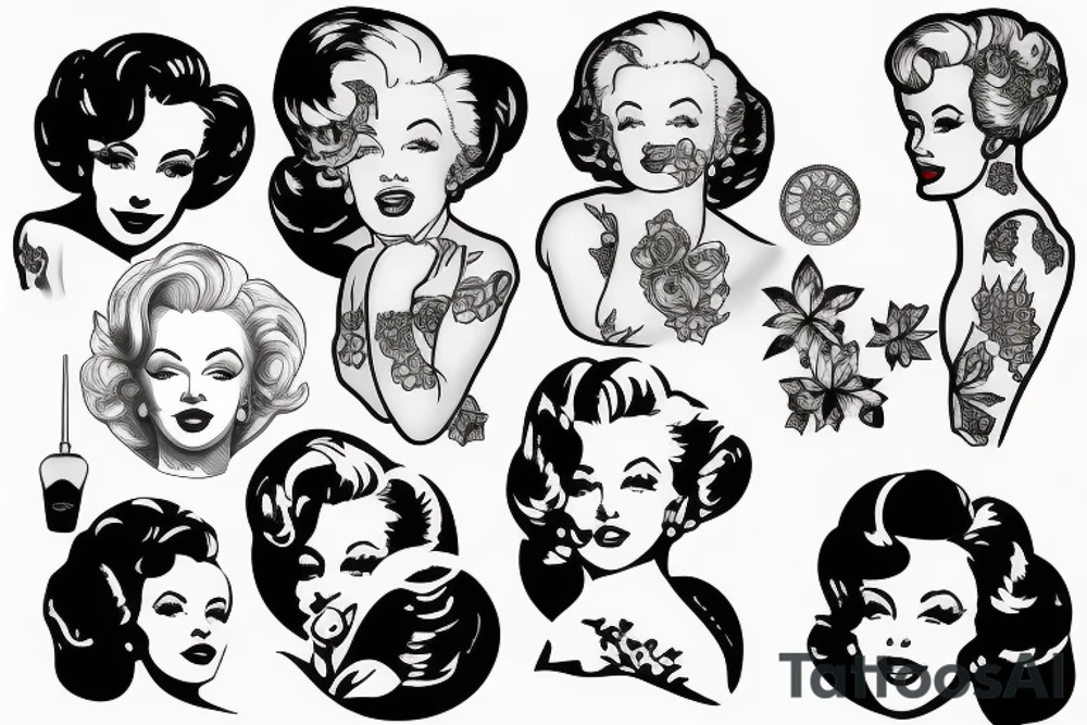 russian marylin monroe blackwork tattoo idea