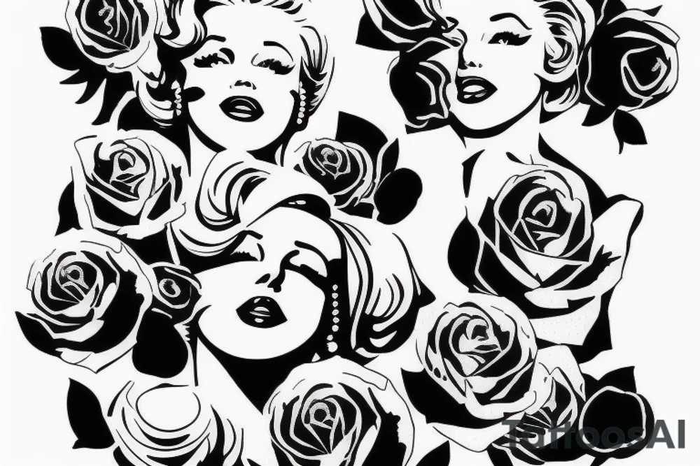 russian marylin monroe blackwork tattoo idea
