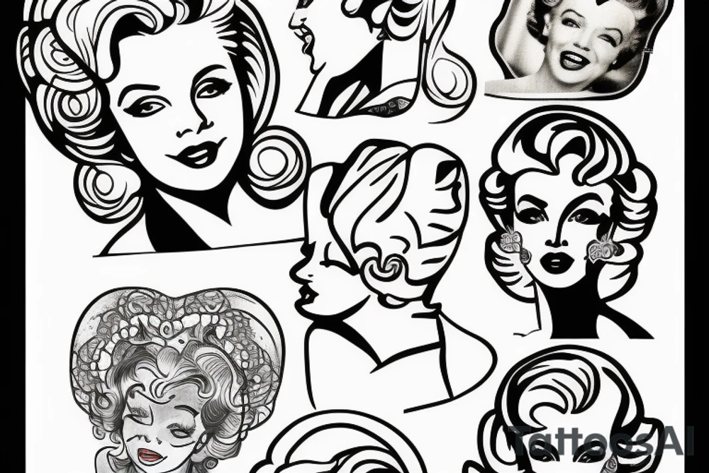 russian marylin monroe blackwork tattoo idea