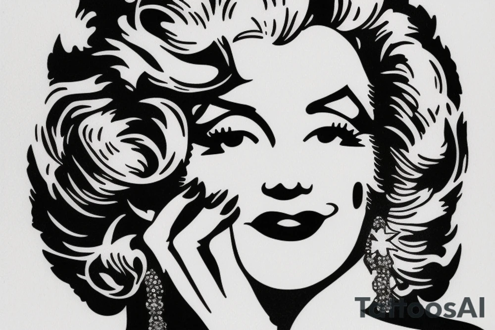 russian marylin monroe blackwork tattoo idea